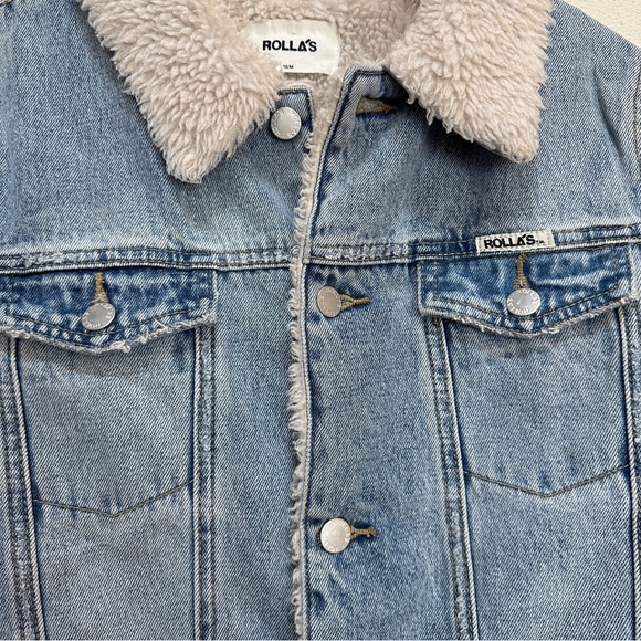 ROLLAS Sherpa Teddy‎ Lined Jean Denim Jacket Stella Blue Women’s Medium - Picture 9 of 10